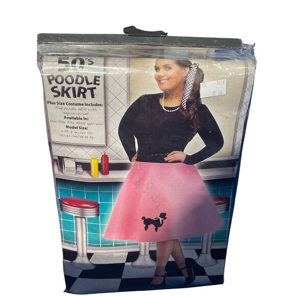 Fun World 50s Poodle Skirt Plus Size Costume One Size 16W-22W Sequin Accent NEW - Picture 2 of 7